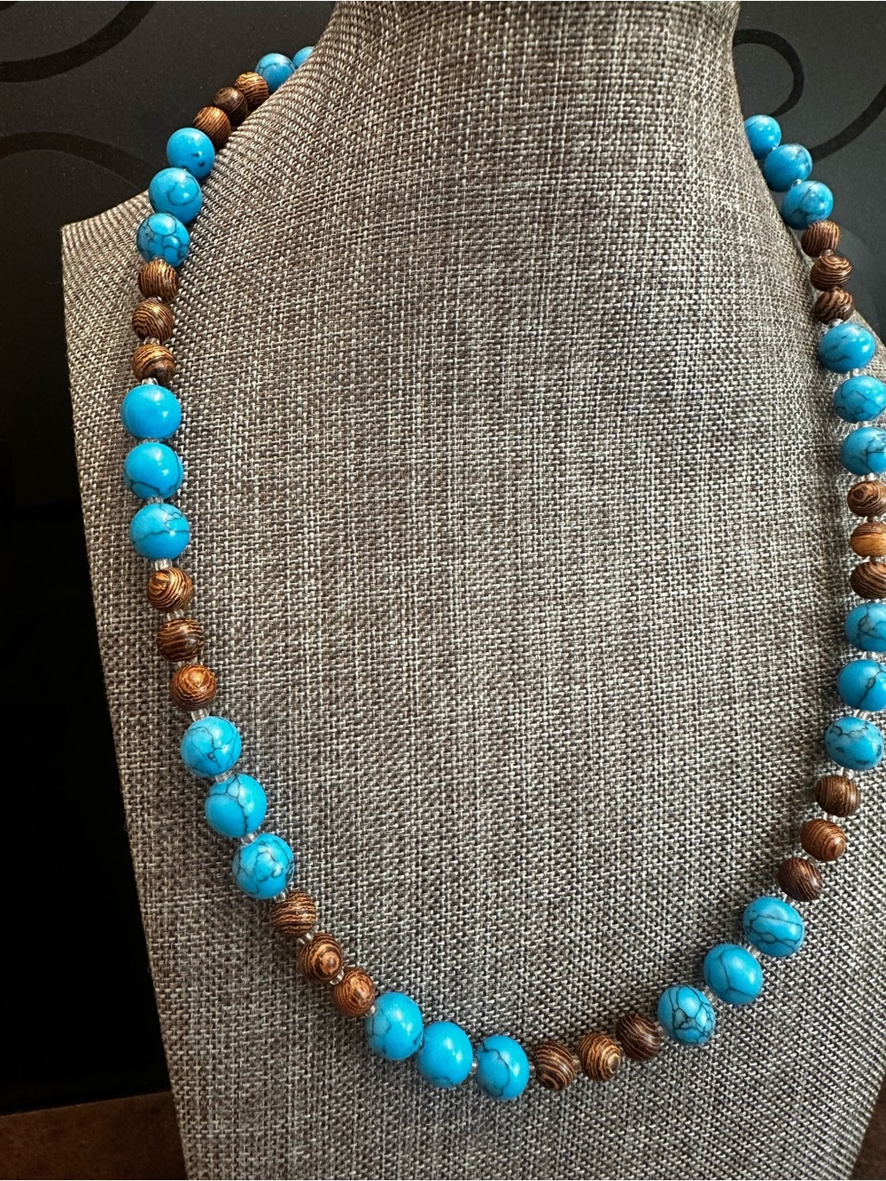 Turquoise Howlite and Wood Handmade Necklace